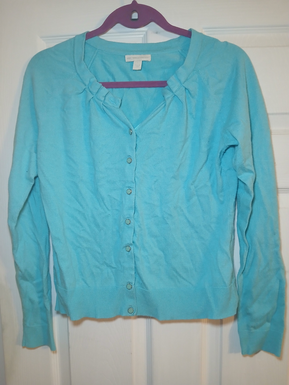 New York & Company Turquoise Button-Front Women's Cardigan